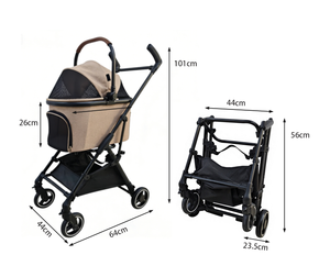 Kereta Dorong Hewan Peliharaan Kecil Mewah 301 Desain Baru, Troli Anjing Lipat Aluminium Penerbangan Mewah 4 Roda Peredam Guncangan - Product Image 5