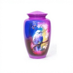 Urne funéraire pourpre vif avec fleurs pour cendres humaines Urne décorative funéraire adulte faite à la main pour femme et homme - Product Image 1
