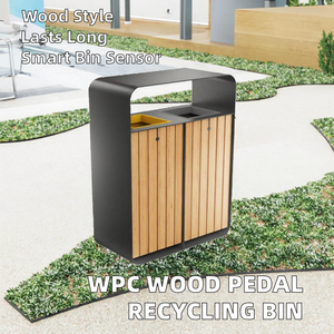 سلة نفايات خارجية من الخشب المركب المعاد تدويره مع دواسة، حاوية قمامة كبيرة بسعة 12-40 لتر للاستخدام الداخلي والخارجي، مصنوعة من الفولاذ والبي في سي والحديد والبلاستيك - Product Image 2