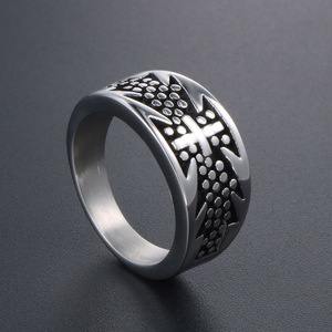 Men's <b>Titanium</b> Steel Cross <b>Ring</b> Polka Dot Pattern Party Jewelry SA259 - Product Image 3