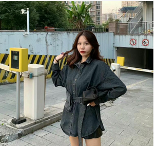 Nuova <span class=keywords><strong>Giacca</strong></span> di Jeans Oversize Casual da <span class=keywords><strong>Donna</strong></span> per Primavera e Autunno con Borsa Blu e <span class=keywords><strong>Nera</strong></span> - Product Image 2