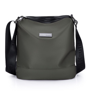 Men's <b>Black</b> Messenger <b>Bag</b> Nylon Material Waterproof Zipper Closure Embossed Logo All Seasons Daily Use <b>Small</b> Size - Product Image 4