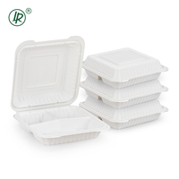 Boîtes à emporter écologiques à clapet 8x8 pouces, 3 compartiments, jetables, en plastique MFPP, contenants alimentaires à charnière en PP remplis de minéraux