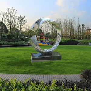 Stainless Steel Circular Water Feature Sculpture Mirror Finish Outdoor Garden Decoration - Product Image 5