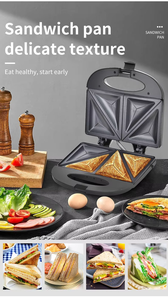 Frühstücks-Sandwich maschine Elektrische doppelseitige Heizung Multifunktions-Mini-Sandwich maschine Brot waffel maschine Schwarz OEM <span class=keywords><strong>No2</strong></span> - Product Image 2
