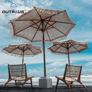 Parasol de jardin en <span class=keywords><strong>bois</strong></span> de luxe personnalisé, 2,4 m, avec franges en corde de coton, pour piscine, décoration de patio, grand parasol - Product Image 5