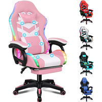 Silla de juegos Ecuador 400lbs azul Rgb Led Pc Gamer Silla de juegos con reposapiés altavoces y masaje Silla de videojuegos grande y alta