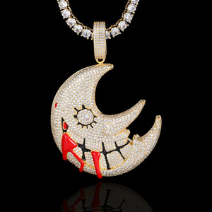 Funny Moon Shape Hip Hop Pendant Custom Gold Plated Prong Setting 925 Silver Moissanite Concert Bling <b>Iced</b> <b>Out</b> Fine <b>Chain</b> - Product Image 5