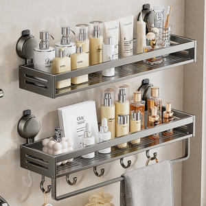 Étagère de rangement à ventouse pour salle de bain, 60x70cm, rectangulaire, murale, avec crochets et barre, fixation d'angle durable - Product Image 3