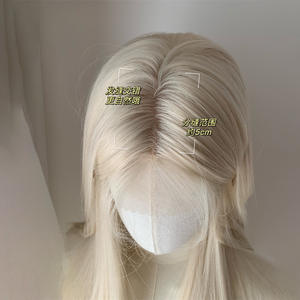 วิกผมยาวตรงสีขาวมุกประดับลูกไม้สีทองแพลตตินั่ม เส้นใยโปรตีน วิกผมเต็มศีรษะ เส้นผมธรรมชาติ  ฐานลูกไม้โปร่งใส แสกกลาง - Product Image 5