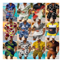 Offre Spéciale – Ensemble 2 Pièces Polo Homme Imprimé Géométrique Demi-Zip – Chemise Manches Courtes et Short – Tenue de Sport Été – Vêtements Homme Afrique et Moyen-Orient
