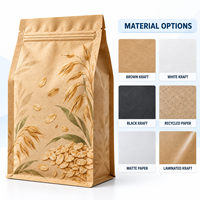 Sachet personnalisé en papier kraft sans fenêtre, scellé sur huit côtés, avec fermeture éclair, pour l'avoine, destiné à la vente au détail et en gros