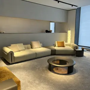 最新のモダンなソファレザーリビングルームソファセット家具デザイン家具イタリアのソファ佛山家庭用家具