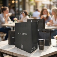 Sac en papier kraft coloré avec ruban, emballage alimentaire biodégradable de luxe pour restaurants et commerces de vente à emporter, avec logo personnalisé et pelliculage