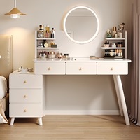 Ensemble de coiffeuse moderne en bois à luminosité réglable avec miroir éclairé, 3 modes d'éclairage LED, meuble de rangement pour maquillage et chambre