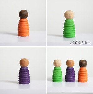 <span class=keywords><strong>Grapat</strong></span> 12 pièces Ensemble de poupées en bois colorées arc-en-ciel Ensemble de jouets de construction pour enfants - Product Image 3