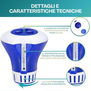 Dispenser di Cloro Galleggiante con Termometro 17x19 Cm, Flusso Regolabile, Pulitore per Piscina - Product Image 3