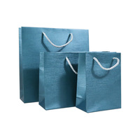 Sacs en papier bleus métallisés de luxe pour bijoux, portables, avec poignées torsadées, pour petites entreprises, vente en gros