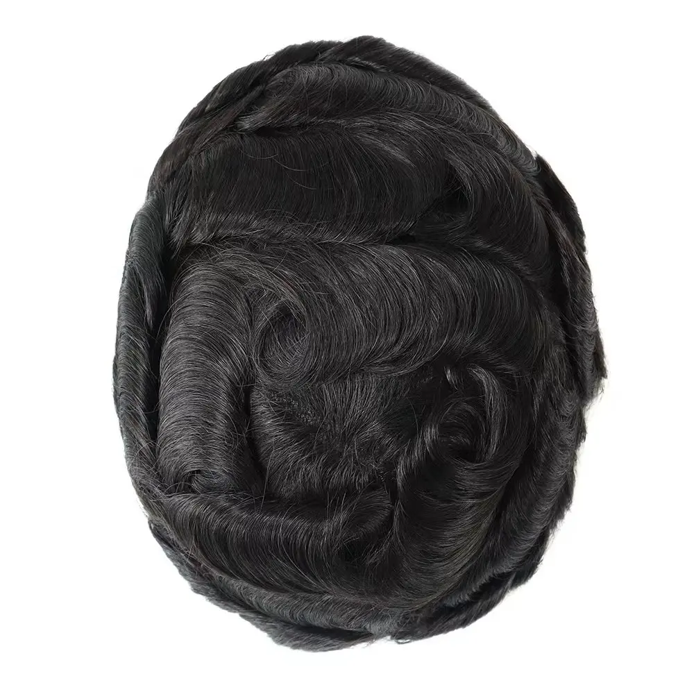 2024 nóng bán toupee cho nam giới nam Ấn độ tóc giả ren PU cơ sở giá rẻ toupees vừa đen