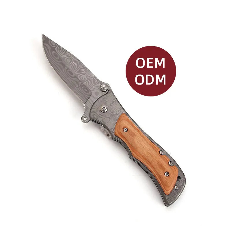 Benutzer definierte EDC Messer Edelstahl Holzgriff Outdoor Bush craft Jagd Falten Damaskus Taschen messer