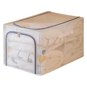 Transparent Clothing Storage Box Steel Frame Foldable Fabric Large Capacity Wardrobe Organizer Rectangle Standing Type - Product Image 2
