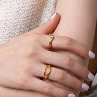 Bague Cercle Creux Minimaliste en Acier Inoxydable Plaqué Or Style Européen et Américain, Personnalisable, Tendance Instagram, Cadeau Chic et Cool