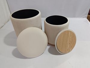 Bailey Custom <span class=keywords><strong>con</strong></span> gambe in legno di stoccaggio rotondo sedia ottomana Base in legno di velluto 1.5 pollici Set di 2 <span class=keywords><strong>pouf</strong></span> per soggiorno - Product Image 4