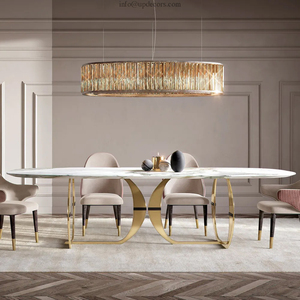 Modern Luxury <b>Dining</b> <b>Table</b> Set Oval Dinning Room Furniture <b>White</b> Marble Top Dinning <b>Table</b> With 6 Chairs UP-010 Dinning <b>Table</b> Set - Product Image 2