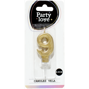 Vela de Cumpleaños con Número 9 Dorado de Party Love, 4.5 cm - Product Image 1