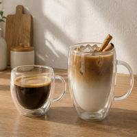 Mug à café en verre à double paroi de qualité supérieure avec poignée, tasse à latte en borosilicate isolée thermiquement, anti-brûlure, transparente, pour la maison