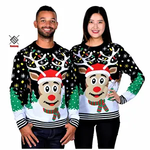 최신 디자인 패턴 자카드 니트 크루 넥 풀오버 추악한 크리스마스 스웨터 가족