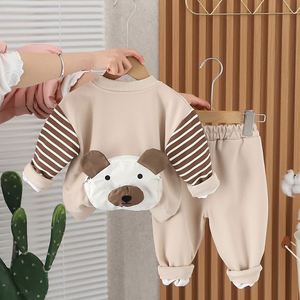 가을 아동 스포츠 의류 도매 긴팔 만화 티셔츠 야구 바지 3종 아기 세트 패션 남자아이 옷 - Product Image 2