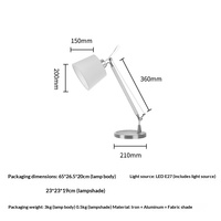 Lampe de table pliable à double bras, style minimaliste moderne, avec abat-jour en tissu, tension universelle, pour hôtel, maison d'hôtes, salon