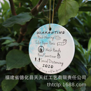 Adorno navideño redondo de cerámica de Fujian, esmaltado con dibujos animados, decoración colgante de doble cara, regalo decorativo 20201116 - Product Image 3