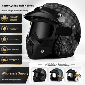 Casque rétro en <span class=keywords><strong>cuir</strong></span> PU 34 pour <span class=keywords><strong>moto</strong></span> électrique et scooter, avec doublure ABS et EPS, équipement de sécurité pour cruiser estival - Product Image 4