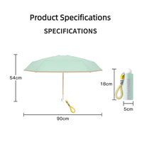 Parapluie portable mini capsule 6 baleines avec revêtement coloré, logo personnalisé OEM, protection solaire et pluie, pour l'été, esthétique et branding professionnel