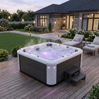 Moderna y Serena Bañera de Hidromasaje Exterior con Luz LED, Cuadrada, Grande, para 4 Personas, Ideal para Villas, Hoteles, Gimnasios, con Función de Masaje de Lujo
