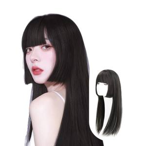 Peluca larga y recta con corte princesa, color negro, 60 cm, fibra Kanekalon, línea de cabello natural, peluca completa para estilo Lolita - Product Image 2