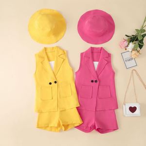 Completo <span class=keywords><strong>Estivo</strong></span> Senza Maniche per <span class=keywords><strong>Bambina</strong></span> Stile Occidentale, Giacca Rosa e Pantaloncini, Set Due Pezzi per Bambini di 6 Anni - Product Image 5