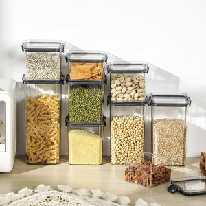 Rayshine new trends square kitchen container plastic transparent storage spice jars dry food storage jar with Lids