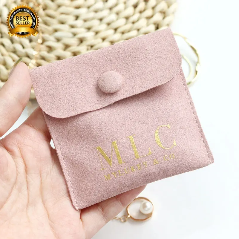 Customized luxury gold logo flannel pink suede Jewelry necklace envelope pouch microfiber drawstring bag accessories display bag