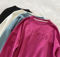 Sudadera Casual Versátil de Otoño para Mujer OEM con Cuello Redondo Holgado y Letras en Relieve 3D Personalizada