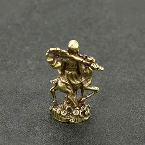 CA661 Estatua Miniatura de Cobre Antigua de Bronce con Diseño de Ciervo Montado Shou <span class=keywords><strong>Xing</strong></span>, Colección <span class=keywords><strong>Fu</strong></span> Lu, Decoración Pura - Product Image 4