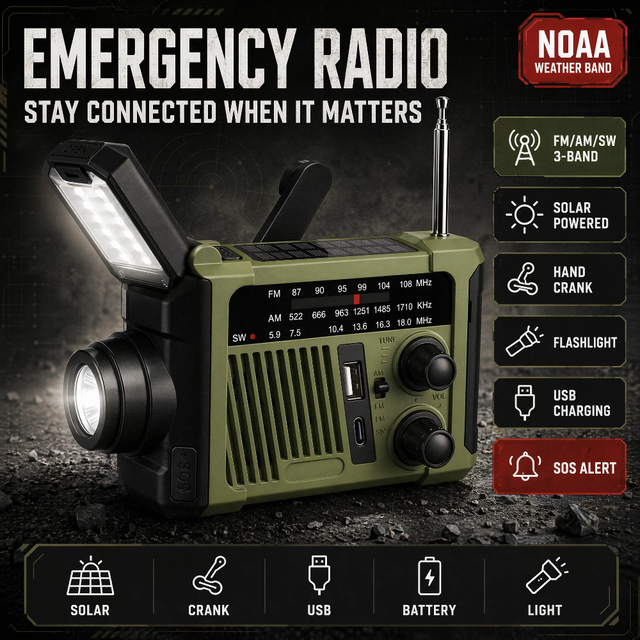 Emergency Hand Cranked Generator Radio Outdoor Solar Lighting Flashlight Power Bank Disaster Prevention Radio