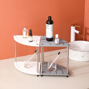 Support de rangement <span class=keywords><strong>d</strong></span>'<span class=keywords><strong>angle</strong></span> pour évier à séchage instantané en diatomite absorbante unique, organisateur de comptoir de salle de bain à 2 niveaux - Product Image 3