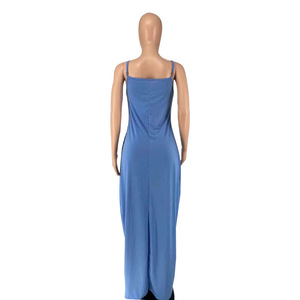 Sommer Neue europäische und amerikanische Loose Faith Long Kleider Tasche Verstellbarer Spaghetti träger Elegante Maxi kleider Sommerkleid - Product Image 6
