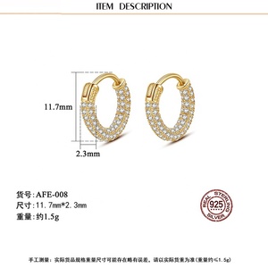 A435 Pave Diamond 18K Vàng Mạ Bạc Zircon Hình Học C Hình Dạng Bông Tai Cho Phụ Nữ - Product Image 4