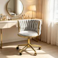 Chaise de bureau pivotante de luxe moderne en velours doré, chaise de coiffeuse pour chambre à coucher, tabouret pour table de maquillage, pour la maison, le salon de manucure et le bureau