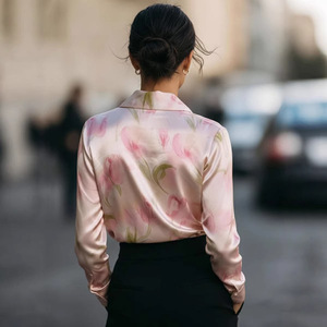 <span class=keywords><strong>Camicia</strong></span> da <span class=keywords><strong>donna</strong></span> 2026 in raso di poliestere lavabile a maniche lunghe <span class=keywords><strong>con</strong></span> motivo piante e fiori, stile estivo carino - Product Image 5