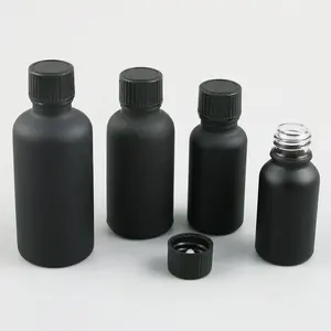 詰め替え可能な香水5ml 10ml 15ml 20ml 30ml 50ml 100mlブラックフロストガラスエッセンシャルオイルボトル、ブラックキャップ付き